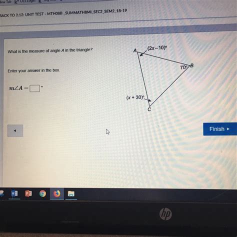 Help Asap What Is The Measure Of Angle A In The Triangle Enter Your