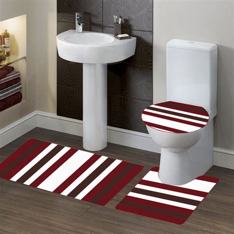 3-PC (#7) Stripe Burgundy HIGH QUALITY Jacquard Bathroom Bath Rug Set ...