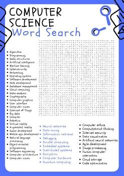 Computer Science Word Search Puzzle Worksheets No Prep Activity