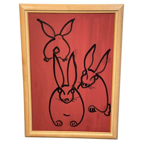 Modern Portrait Of Three Rabbits In The Style Of Hunt Slonem For Sale