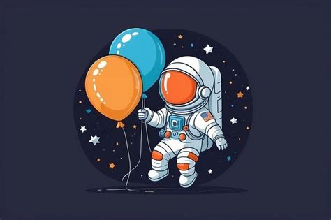 Un Astronauta Lindo Soplando Un Globo Icono Vectorial De Dibujos