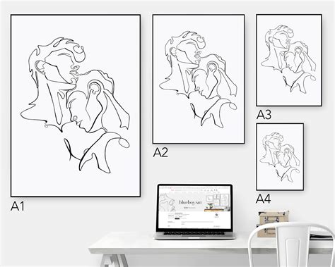 Gay Couple Print Minimal Nude Line Drawing Wall Art Printable Etsy