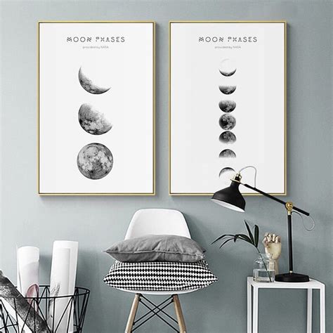 Moon Phase Wall Art Canvas Painting Moon Poster Eclipse Moon Etsy