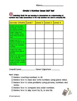 Grade 1 Number Test New Ontario Math Curriculum By TeachingSeason