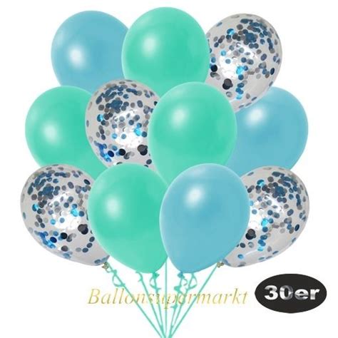 30er Luftballon Set Metallic 10 Hellblau Konfetti 10 Metallic Hellblau