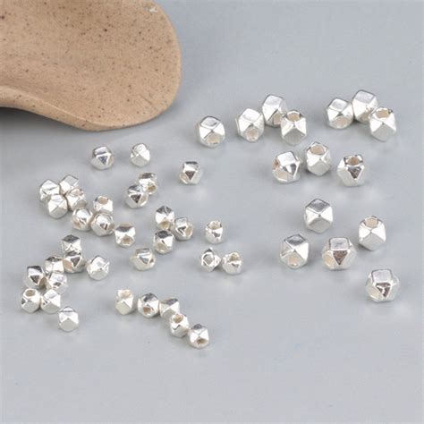 Sterling Silver Faceted Beads Silver Polygon Bead Geometric Bead