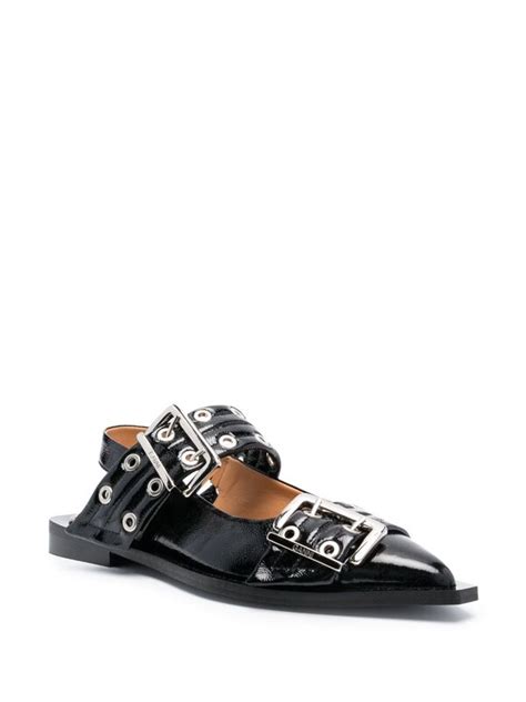 Ganni Wide Welt Buckled Ballerina Shoes Black Editorialist