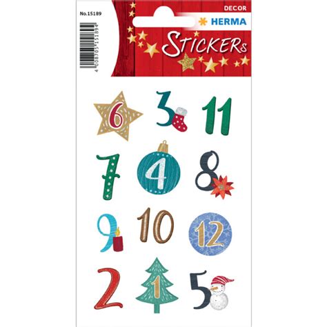 Herma Weihnachts Sticker Decor Adventskalenderzahlen Symbole