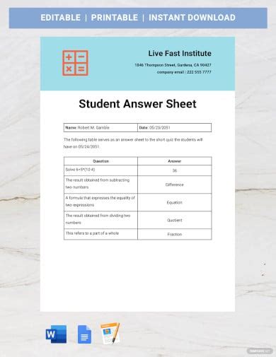 9 Printable Answer Sheet Templates Samples And Examples