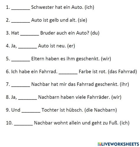 Possessivpronomen Im Nominativ Worksheet Hot Sex Picture