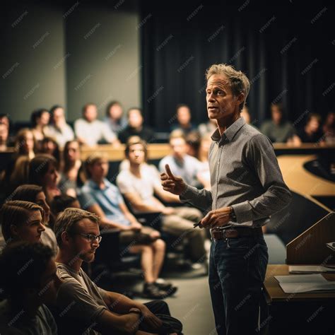 Premium AI Image | a man is speaking in front of a large crowd of people.