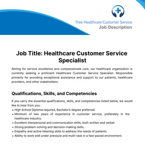 Free Healthcare Customer Service Job Description Template Edit Online