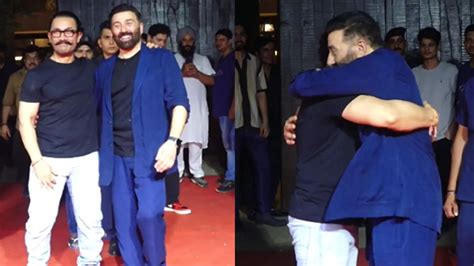 Iconic Visuals Aamir Khan Hugs Sunny Deol At Gadar 2 Success Party