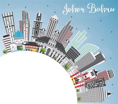 Premium Vector Johor Bahru Malaysia Skyline With Gray Buildings Blue