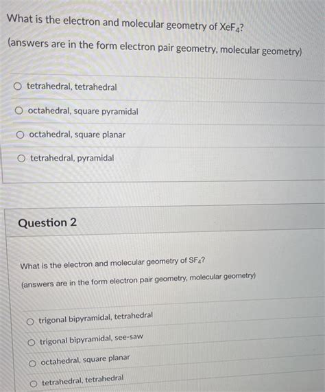 Solved What is the electron and molecular geometry of XeF4? | Chegg.com