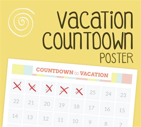 Vacation Countdown Printable Poster 30 Day Countdown Travel Planning