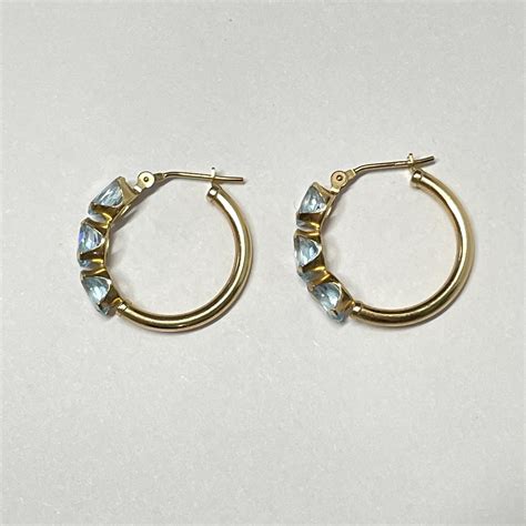 14k Gold And Blue Stone Hoop Earrings