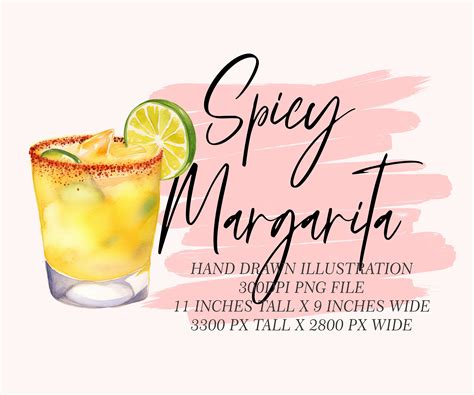 Spicy Margarita Cocktail Graphic Illustration Clipart Etsy