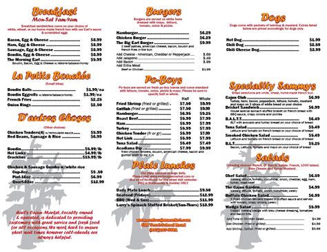 Deli Menu Earl S Cajun Market