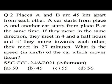 Places A And B Are Km Apart From Each Other A Car Starts From Place