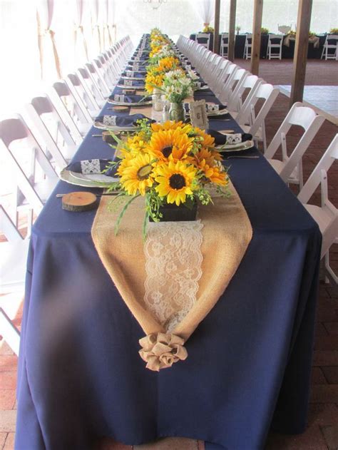 Navy Lace Sunflowers Burlap Wedding Table Sunflower Wedding