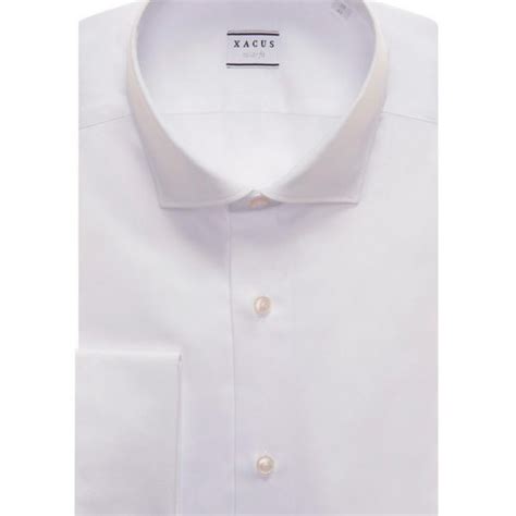 Uomo Xacus Camicia Collo Francese Piccolo Bianco Tela Bianco Business