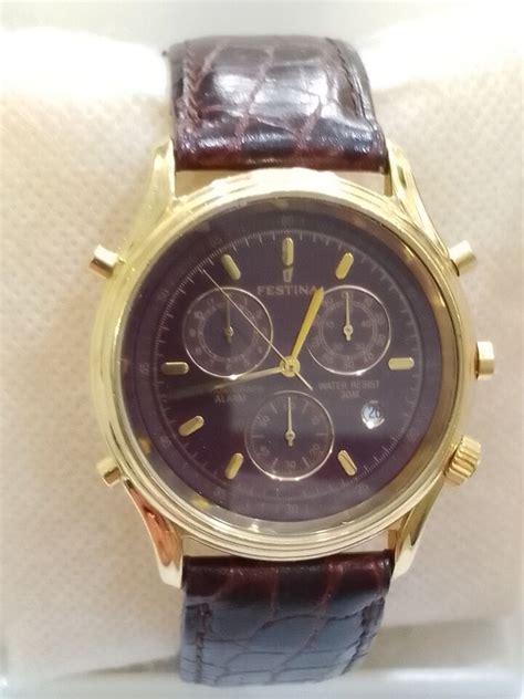 Festina Chronograph Alarm Mens Watch 6200 Gold Plated 3 ATM Steel EBay