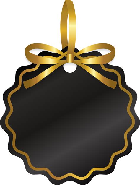 Isolate Black Circle Price Tag With Gold Ribbon Png