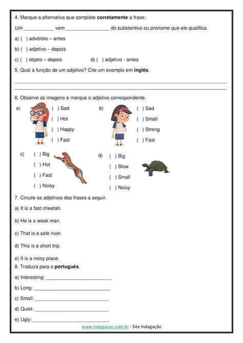 Atividades De Ingl S Ano Adjetivos Exerc Cios Portal Escola