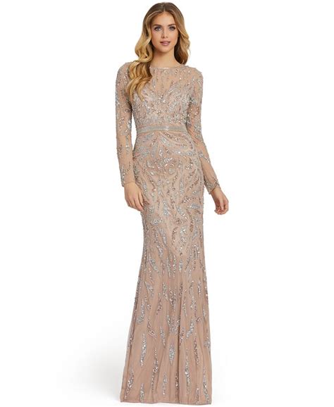 Mac Duggal Long Sleeve Embellished Sequin Gown Macys