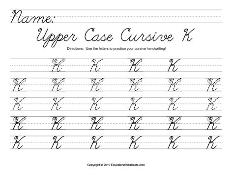 Cursive K Free Printable Worksheet