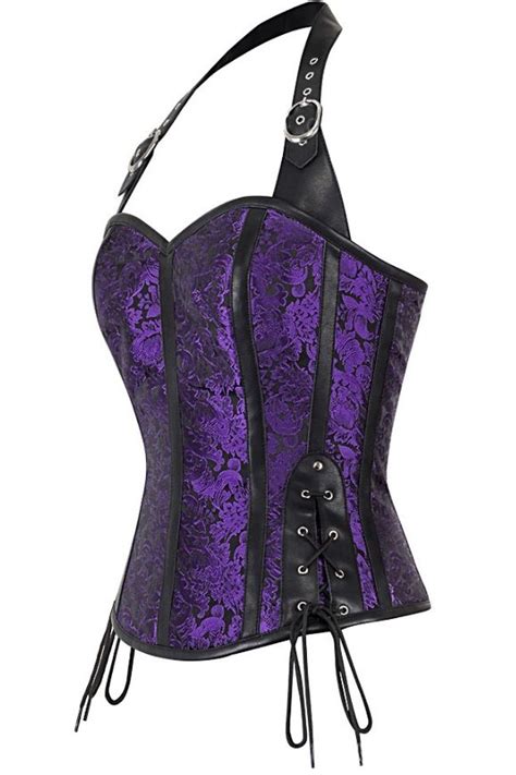 Pellikita Purple Gothic Brocade Corset Style Halter Top Click To