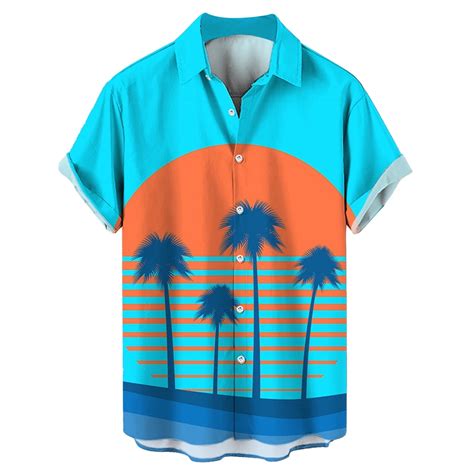 Mens Summer Leisure Printed Shirt Mens Holiday Beach Coconut Tree