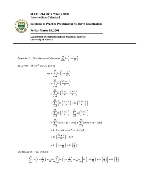 MATH 214 Soln MATH 214 R1 Winter 2008 Intermediate Calculus I