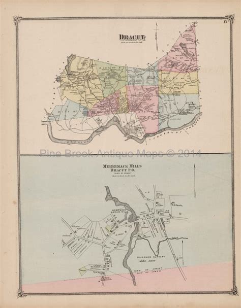 Dracut Shirley Massachusetts Antique Map by PineBrookAntiqueMaps