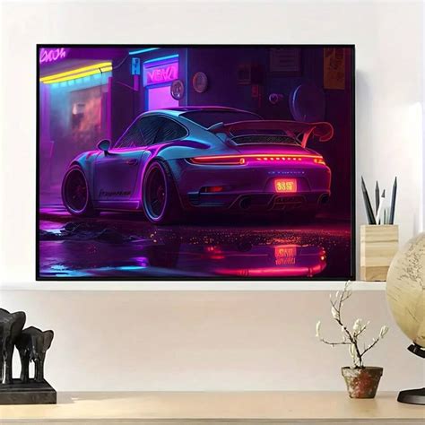 1 Pc Neon Style Sports Car Poster Cool Purple Street Racing Canvas