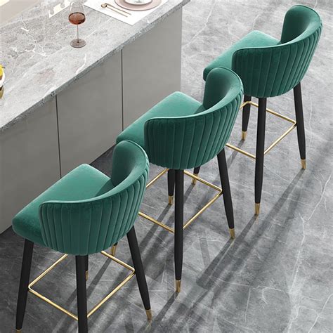 Decorica Green Counter Height Bar Stool Tufted Upholstered Velvet