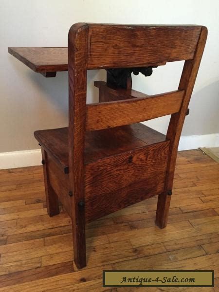 Rare Childs Antique School Desk Chair Wood Metal Mission Flamed Oak