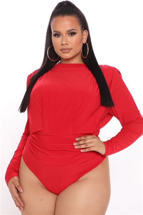 Leave An Impression Mock Neck Bodysuit Red Fashion Nova