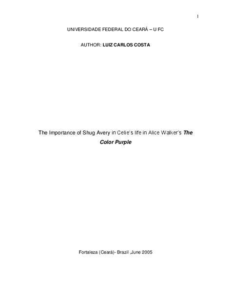 (PDF) The Importance of Shug Avery in Celie’s life in Alice Walker’s ...