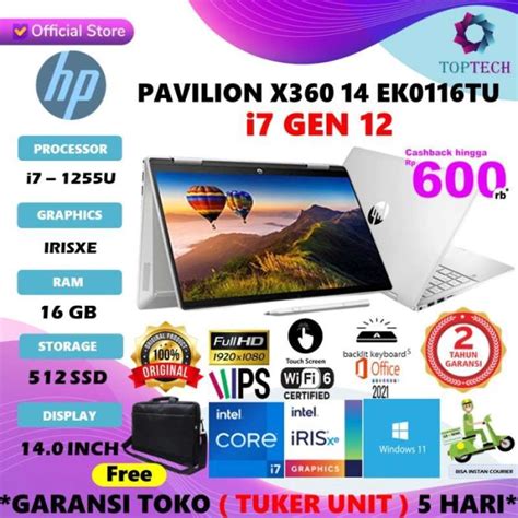 Jual Hp Pavilion X360 14 Ek0116tu I7 1255u 512ssd 16gb Irisxe W11 Ohs