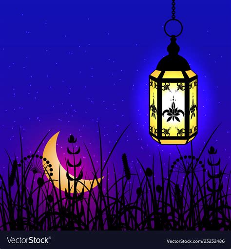 Ramadan kareem lantern moon and night sky Vector Image