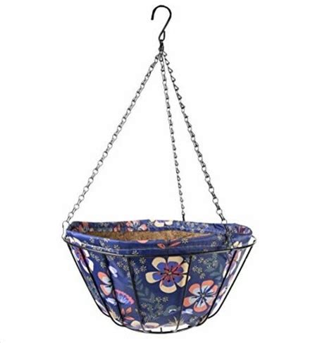 Gardener Select 141452 Hanging Basket W Cyan Print Fabric Coco Liner 14 Ebay