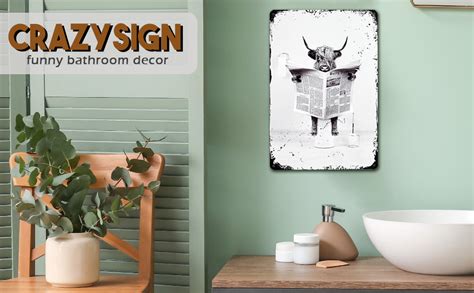 Amazon CrazySign Funny Highland Cow Bathroom Decor Wall Art Sign