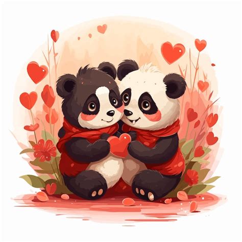 Linda Pareja De Osos Panda Abrazando Ilustraci N Vectorial Vector Premium