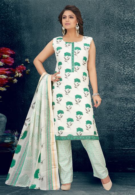 Off White Cotton Readymade Kameez With Pant