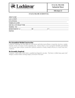 Fillable Online Stack Frame Submittal Sheet Ms Sub Lochinvar Fax