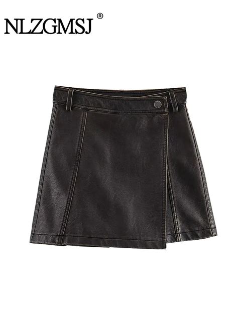 Traf 2024 Autumn Faux Leather Short Shorts High Waist Mini Skirts For