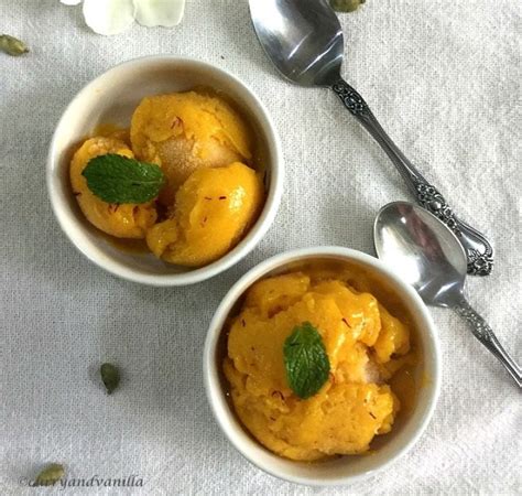 Creamy Mango Sorbet With Cardamom And Saffron Curryandvanilla