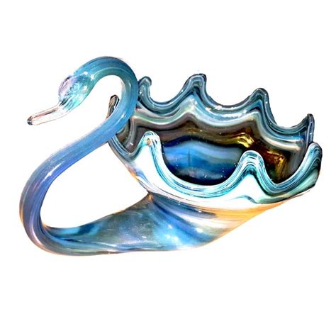 Vintage Large Sooner Glass Swan Bowl Blue Hued Pulled Glass Hand Blown Centerpiece Bowl Chairish